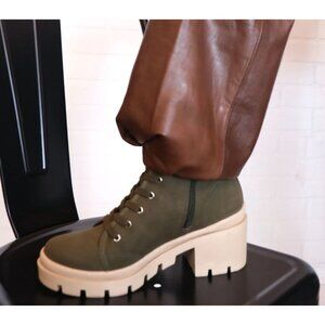 Anthropologie Army Green Canvas Lug Sole Boots Size 7
